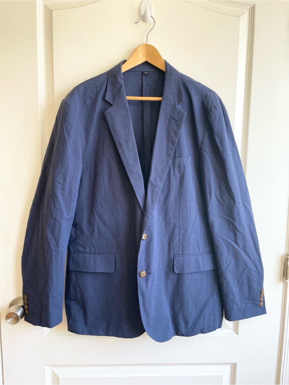 J Crew Mens Blazer Ludlow Unlined Somelos 44R Slim Navy Linen Cotton Summer